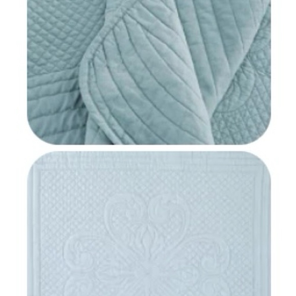 Hudson Jeans Blue Quilted Bedspread with Textured Design - Picture 5 of 7